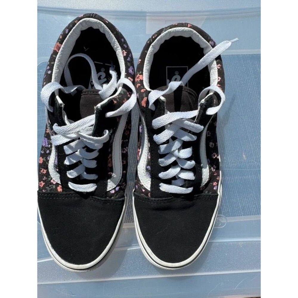 Vans Old Skool Black Floral Canvas Suede Women's Size 7.5 Mens Size 6 Sneaker